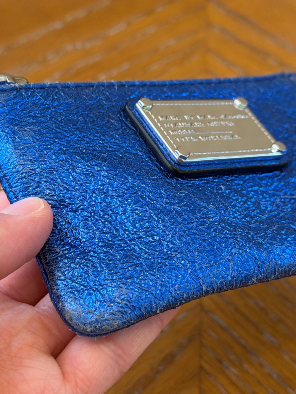 Marc by Marc Jacobs Electric Blue Metallic Coin Purse Pouch Wallet - Picture 4 of 16